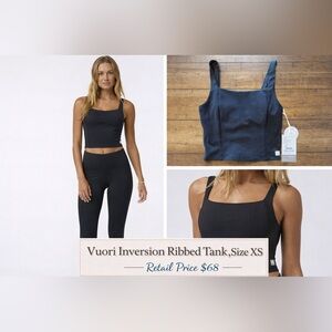 Vuori Inversion Ribbed Tank | Black Performance Crop Top | Size XS | Retail $68
